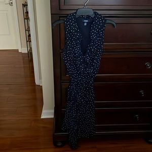 Chaps navy/white polka dot sleeveless midi dress